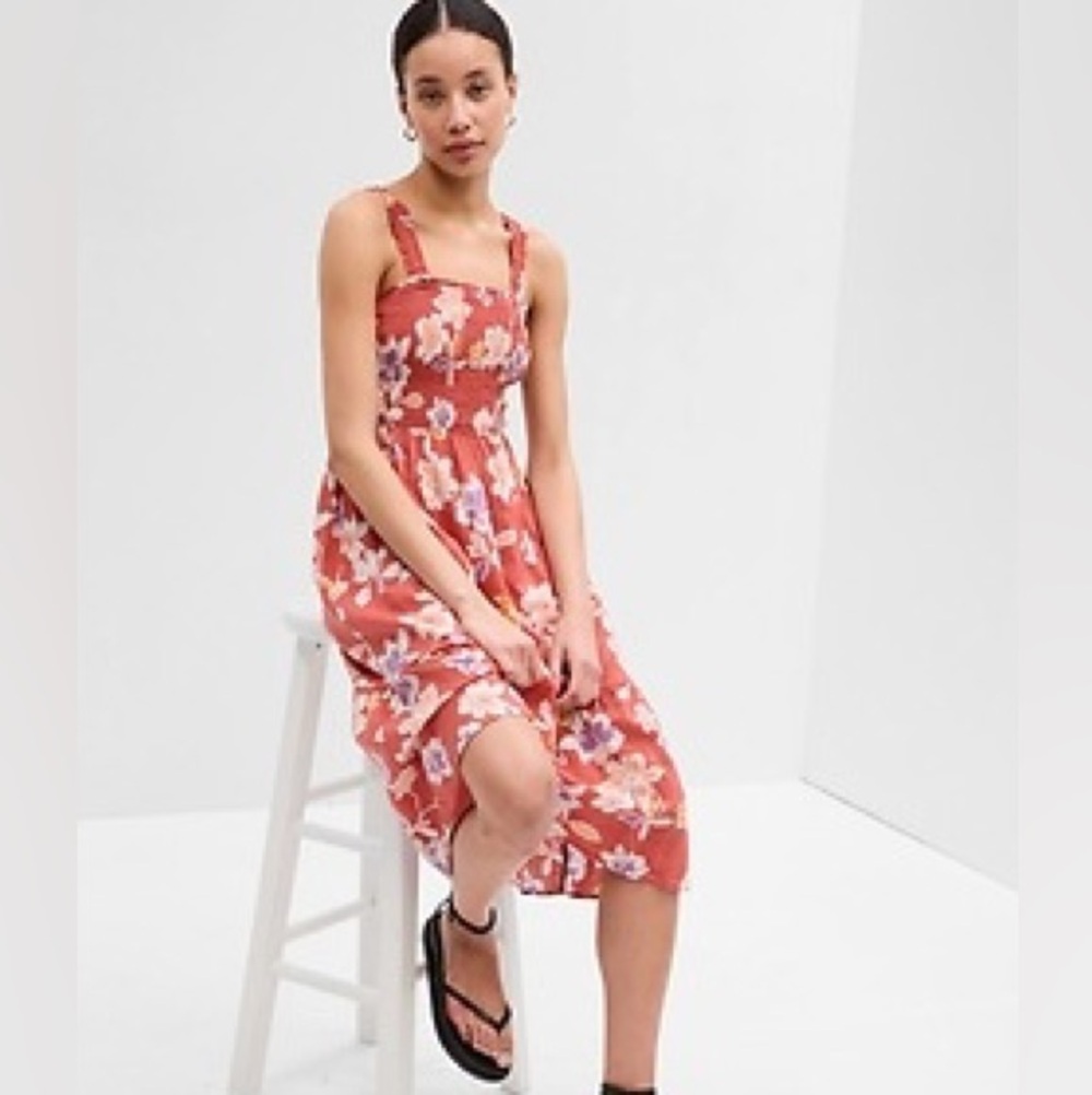GAP Floral Midi Dress - Coral Pink